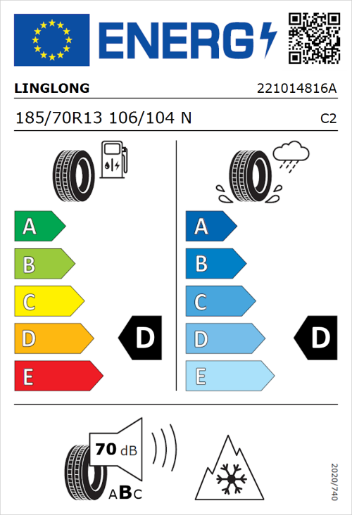 Tyre Label for Linglong R701 185/70R13 106/104N