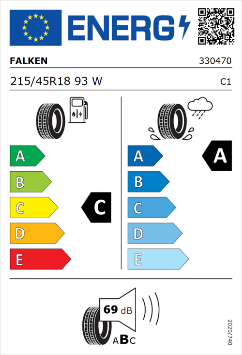 Tyre Label for Falken Ziex  ZE310 Ecorun 215/45R18 93W