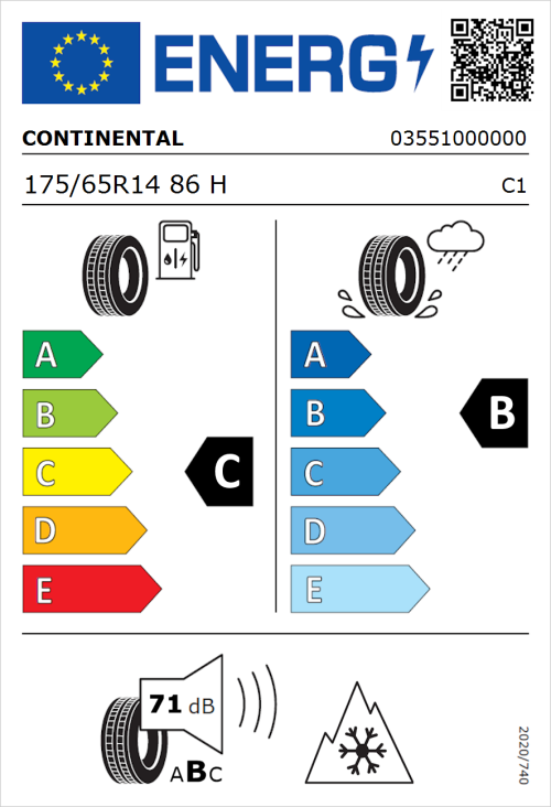 Tyre Label for Continental AllSeasonContact 175/65R14 86H