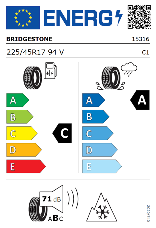 Tyre Label for Bridgestone Blizzak LM005 225/45R17 94V