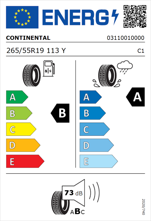 Tyre Label for Continental PremiumContact 6 265/55R19 113Y