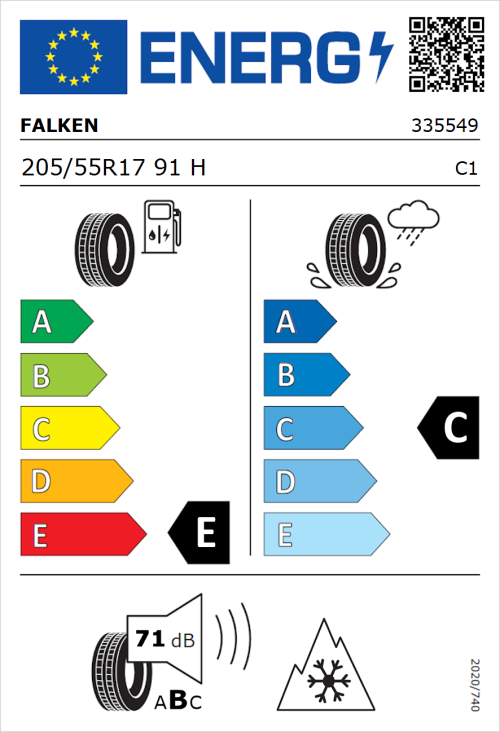 Tyre Label for Falken Eurowinter HS01 205/55R17 91H