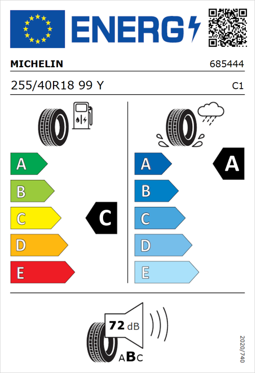 Tyre Label for Michelin Pilot Sport 4 255/40R18 99Y