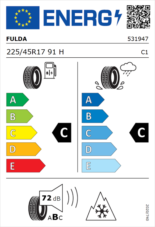 Tyre Label for Fulda Kristall Control HP2 225/45R17 91H