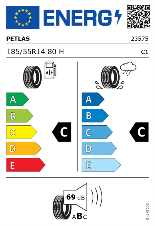 Tyre Label for Petlas Progreen PT525 185/55R14 80H