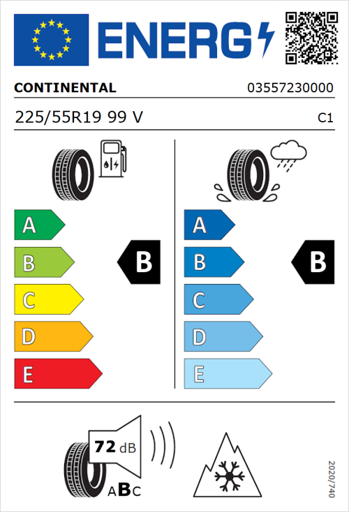 Tyre Label for Continental AllSeasonContact 225/55R19 99V