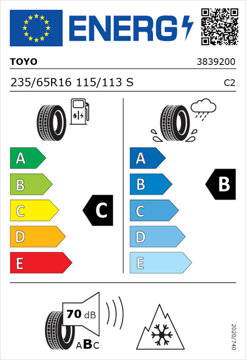 Tyre Label for Toyo NANOENERGY VAN 235/65R16 115/113S