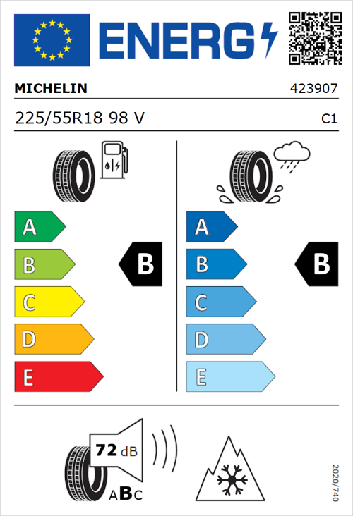 Tyre Label for Michelin CrossClimate 3 225/55R18 98V
