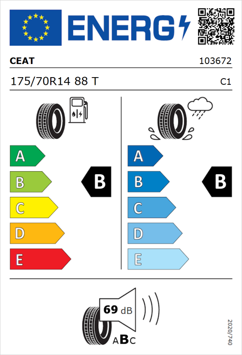 Tyre Label for CEAT Eco Drive 175/70R14 88T