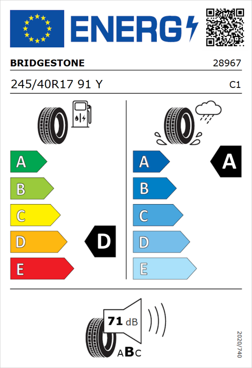 Tyre Label for Bridgestone Potenza Sport Evo 245/40R17 91Y