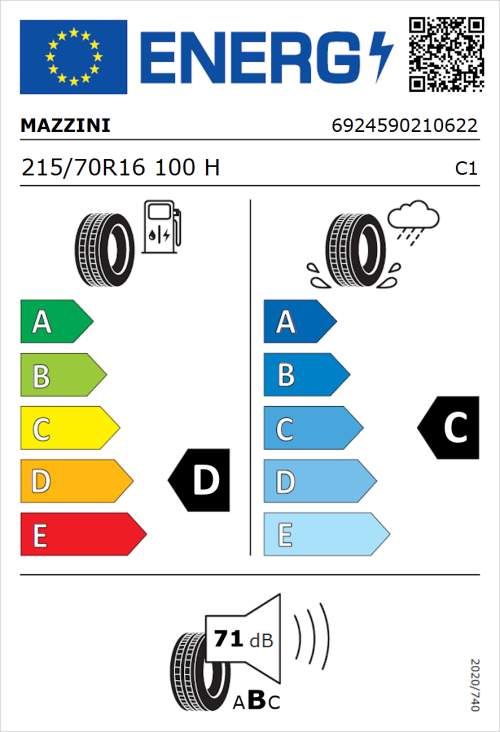Tyre Label for Mazzini Ecosaver 215/70R16 100H