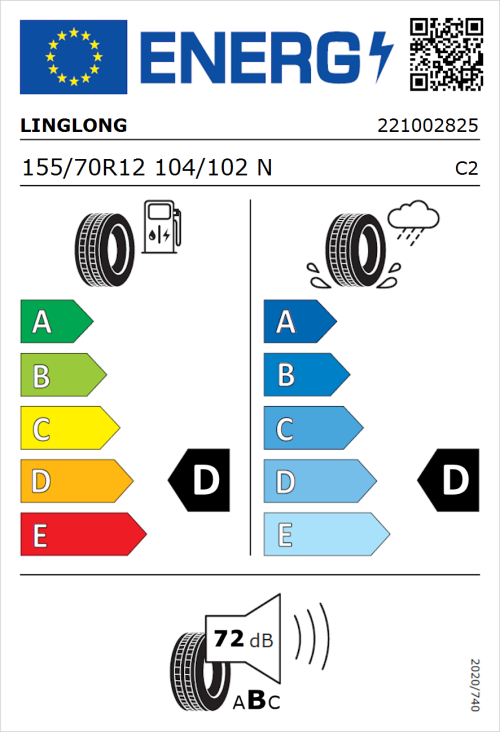 Tyre Label for Linglong R701 155/70R12 104/102N