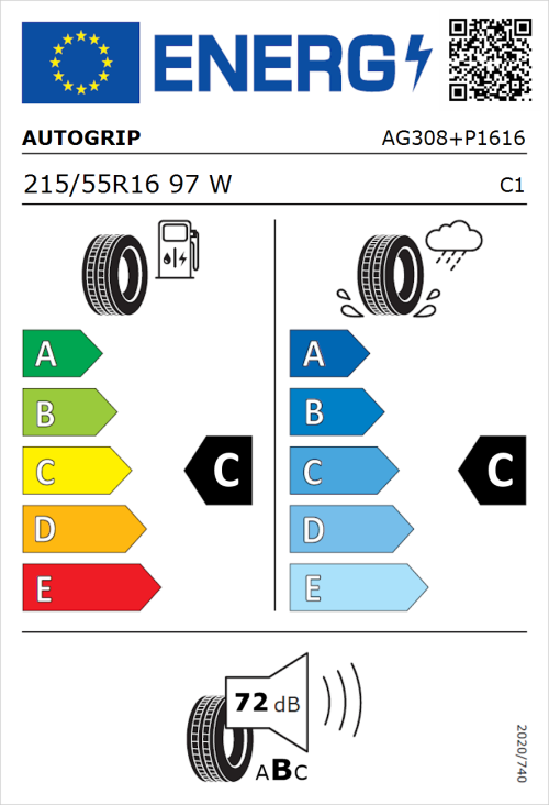 Tyre Label for Autogrip P308 Plus 215/55R16 97W
